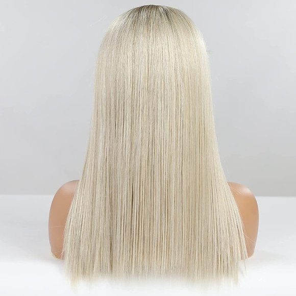 Ombre Platinum Blonde Middle Part Hair Wigs - Picture 3 of 6